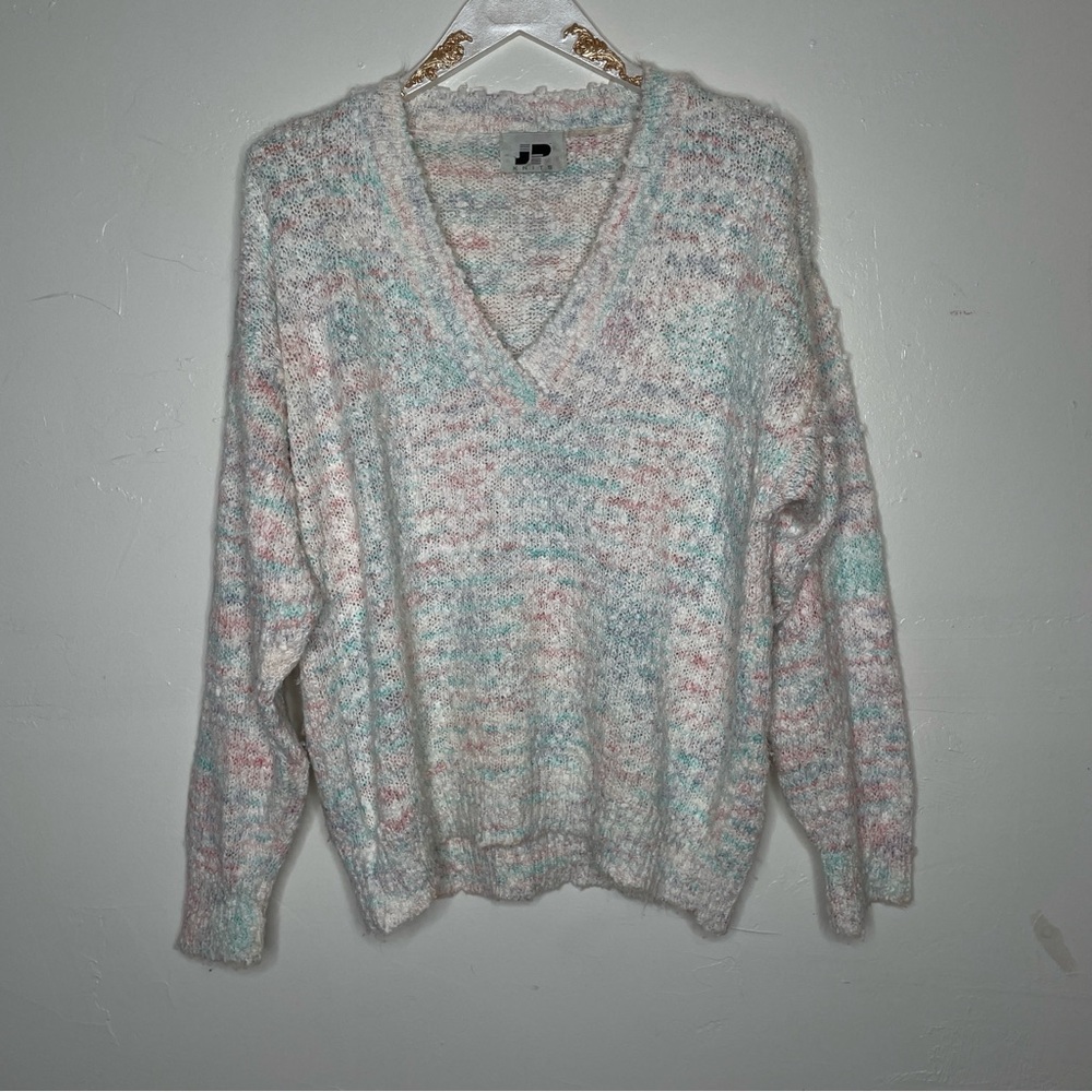 1980s JP KNITS MULTICOLOR OVERSIZED V NECK SWEATER SZ M/L